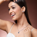 Rhodium Plated with Blue American Diamond Studded Rectangular Shaped Pendant Set