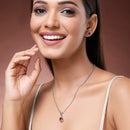 Rhodium Plated with Round Red American Diamond Studded Pendant Set