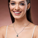 Rhodium Plated with Round Green American Diamond Studded Pendant Set