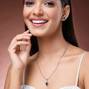 Rhodium Plated with Oval Shaped Green American Diamond Studded Pendant Set