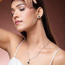 Rhodium Plated with Tear Drop Shaped Green American Diamond Studded Pendant Set