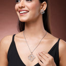 Rhodium Plated Elegant Clover Shaped American Diamond Pendant Set