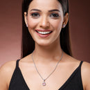 Rhodium Plated with Round Pink American Diamond Studded Pendant Set