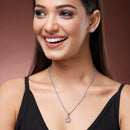 Rhodium Plated with Round Pink American Diamond Studded Pendant Set