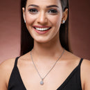 Rhodium Plated with Round White American Diamond Studded Pendant Set