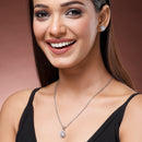 Rhodium Plated with Round White American Diamond Studded Pendant Set