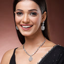 Rhodium Platted Classy Design white American Diamond Stones Studded Jewellery  Set