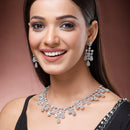 Rhodium Plated Crystal White American Diamond Stones Studded Jewellery Set