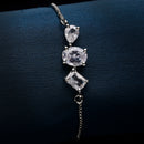 Rhodium Plated Silver Toned White American Diamond Studded Wraparound Bracelet