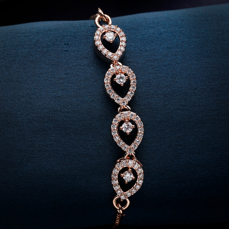 Rose Gold Plated  Drop Shaped White American Diamond Studded Bracelet
