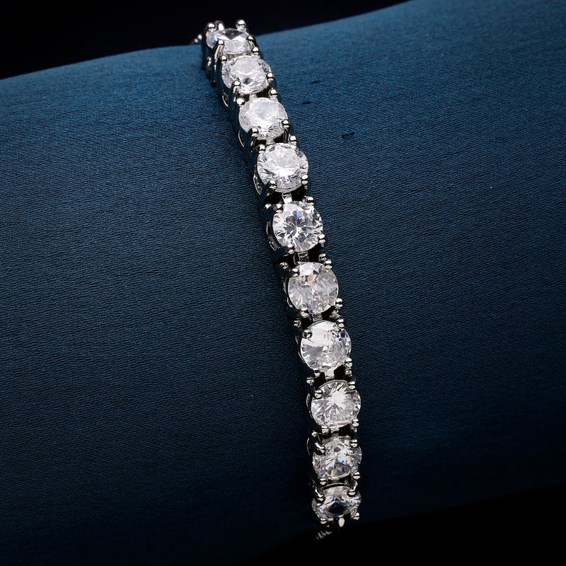 Rhodium Plated Silver Toned White American Diamond Studded Bracelet