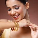 Gold Plated Set Of 2 Traditional Classic Textured Bangle Set