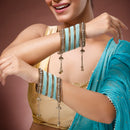 Gold-Plated Velvet Sea Green Set Of 56 Traditional Tasseled With Ghunghru Chuda Bangles