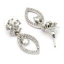 Rhodium Plated Silver Toned Floral Leaf Shaped White American Diamond Studded Drop Earrings