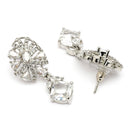Rhodium Plated Leaf White American Diamond Contemporary Drop Earrings