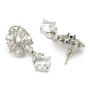 Rhodium Plated Silver Toned Leaf Shaped White American Diamond Studded Drop Earrings