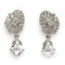 Rhodium Plated Silver Toned Leaf Shaped White American Diamond Studded Drop Earrings