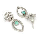 Rhodium Plated Floral Sea Green American Diamond Contemporary Drop Earrings