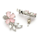 Rhodium Plated Silver Toned Floral Shaped Pink & White American Diamond Studded Stud Earrings