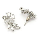 Rhodium Plated Silver Toned Floral Shaped White American Diamond Studded Stud Earrings