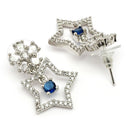 Rhodium Plated Starry Floral Blue American Diamond Contemporary Drop Earrings