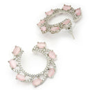 Rhodium Plated Silver Toned Pink & White American Diamond Embellished Earrings
