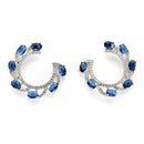 Rhodium Plated Silver Toned Navy Blue & White American Diamond Embellished Earrings