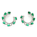 Rhodium Plated Silver Toned Green & White American Diamond Embellished Earrings