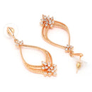 Rose Gold Plated Teardrop Shaped White American Diamond Studded Drop Earrings