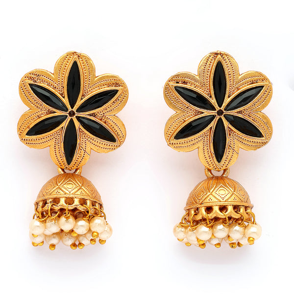 Traditional Gold Plated Floral Shaped Pearl Beaded Jhumki