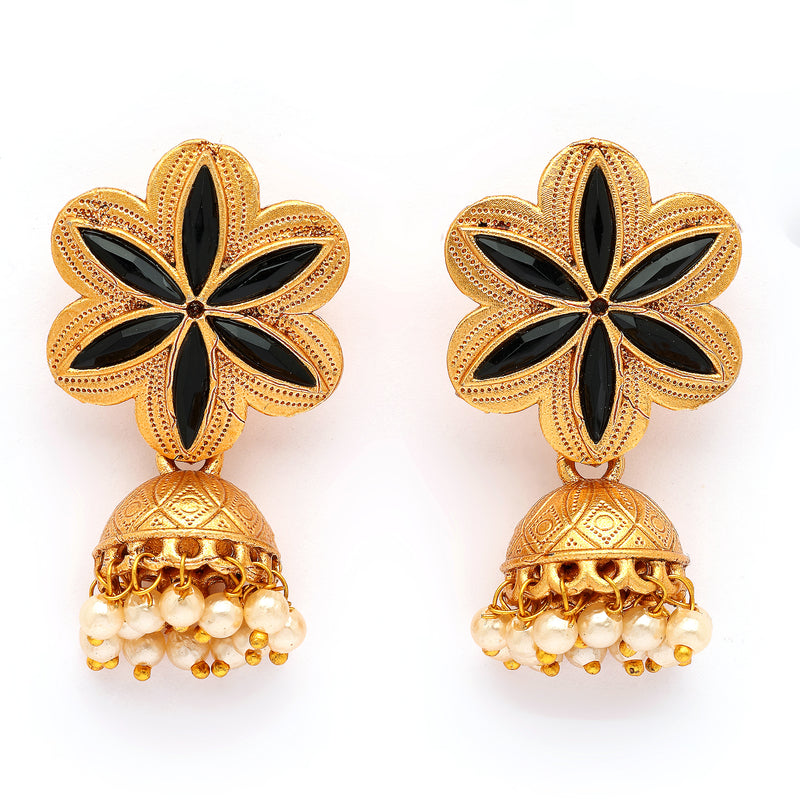 Traditional Gold Plated Floral Shaped Pearl Beaded Jhumki
