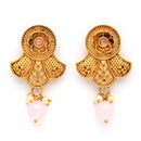 Traditional Gold Plated Floral Shaped  Pink Pearl Beaded Earrings