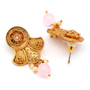 Traditional Gold Plated Floral Shaped  Pink Pearl Beaded Earrings