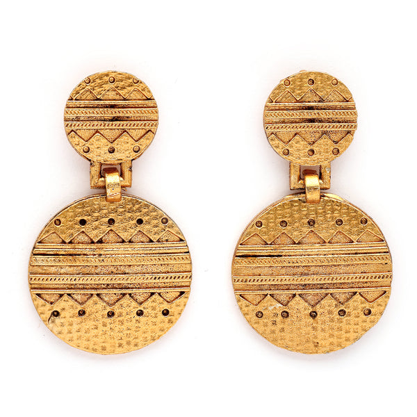 Elegant Gold Plated Circular Shaped Tribal Style Drop Earrings