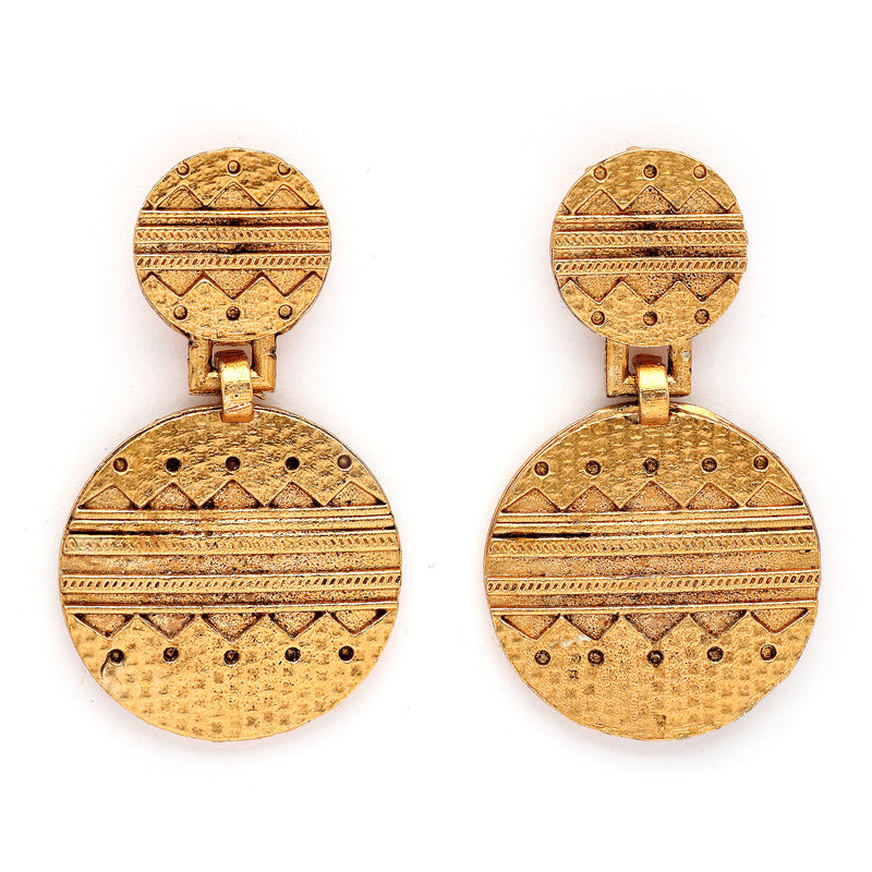 Elegant Gold Plated Circular Shaped Tribal Style Drop Earrings