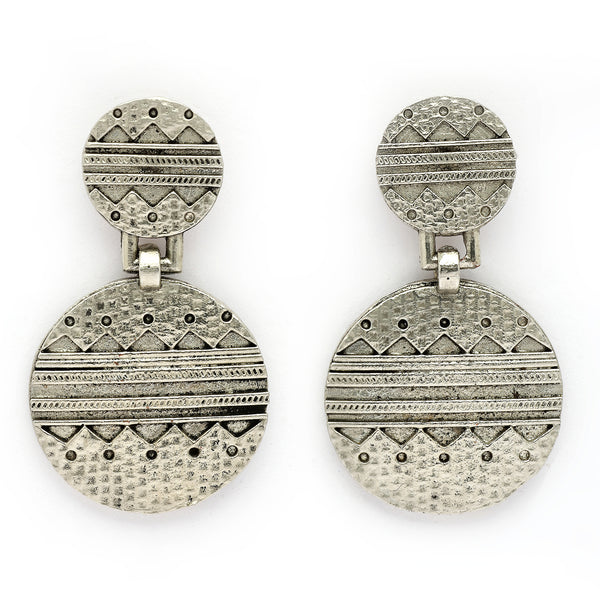 Oxidised Unique Quirky Engraved Design Tribal Style Drop Earrings