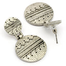 Oxidised Unique Quirky Engraved Design Tribal Style Drop Earrings