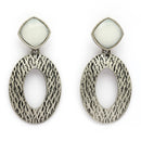 Oxidized Silver Toned Oval Shaped Gray Cubic Zirconia Studded Earrings