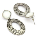Oxidized Silver Toned Oval Shaped Gray Cubic Zirconia Studded Earrings