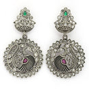 Oxidised Silver Toned Peacock Shaped Cubic Zirconia Stone Studded Drop Earrings