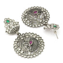 Oxidised Silver Toned Peacock Shaped Cubic Zirconia Stone Studded Drop Earrings