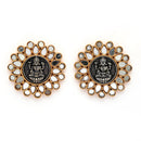 Gold Plated Dual Toned Goddess Laxmi Temple Coin Mirror Studded Stud Earrings