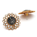 Gold Plated Dual Toned Goddess Laxmi Temple Coin Mirror Studded Stud Earrings