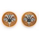 Gold Plated Oxidised Dual Toned Coin Shaped Floral Stud Earrings