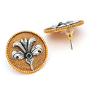 Gold Plated Oxidised Dual Toned Coin Shaped Floral Stud Earrings