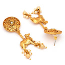 Gold Plated Nandi Maharaj White Pearl Contemporary Long Drop Earrings