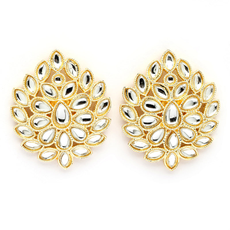 Traditional Gold Plated kundan Studded Floral Shaped Stud Earrings