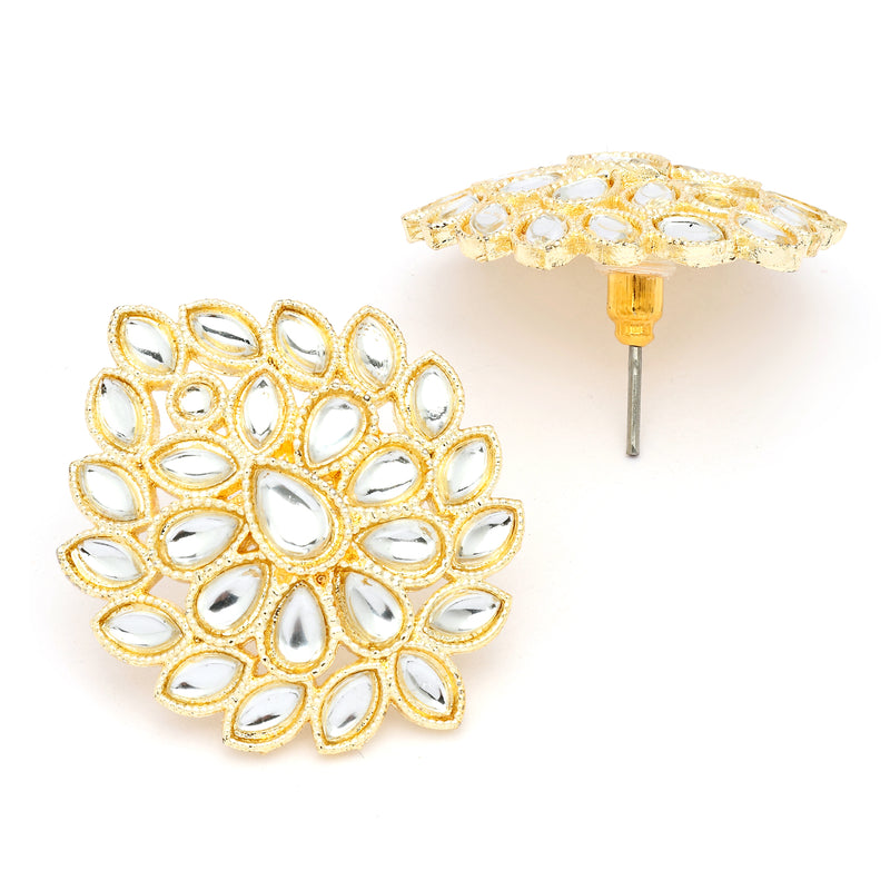 Traditional Gold Plated kundan Studded Floral Shaped Stud Earrings