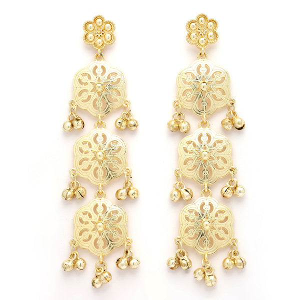 Gold Plated Floral Shaped Dangler Earrings