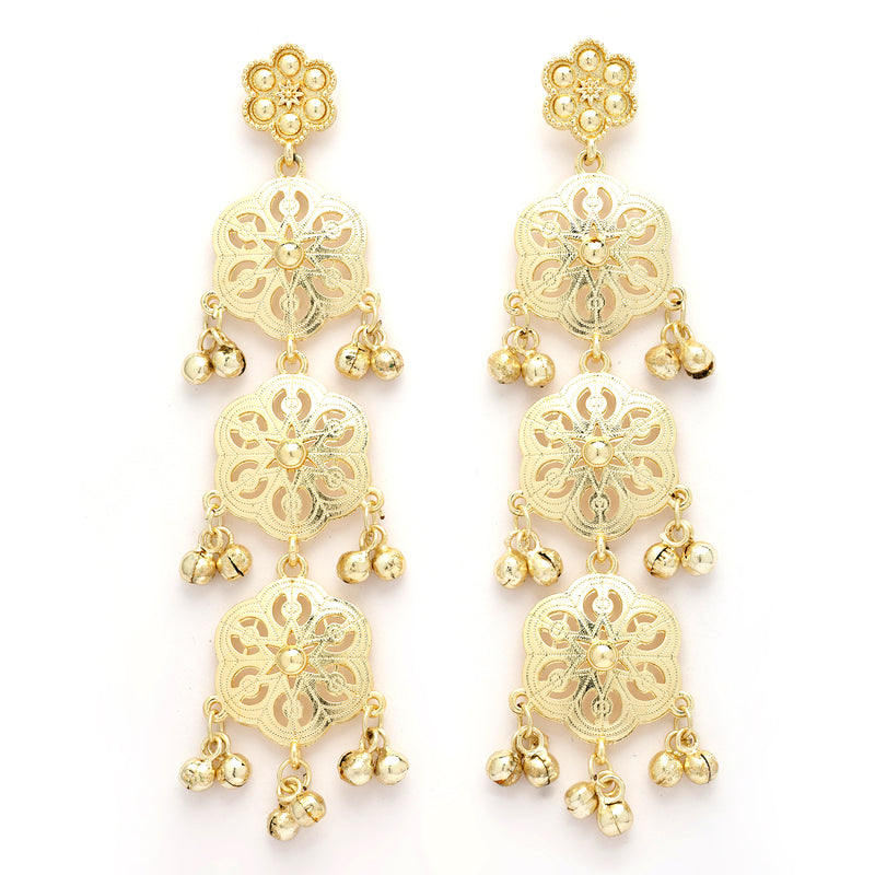 Gold Plated Floral Shaped Dangler Earrings